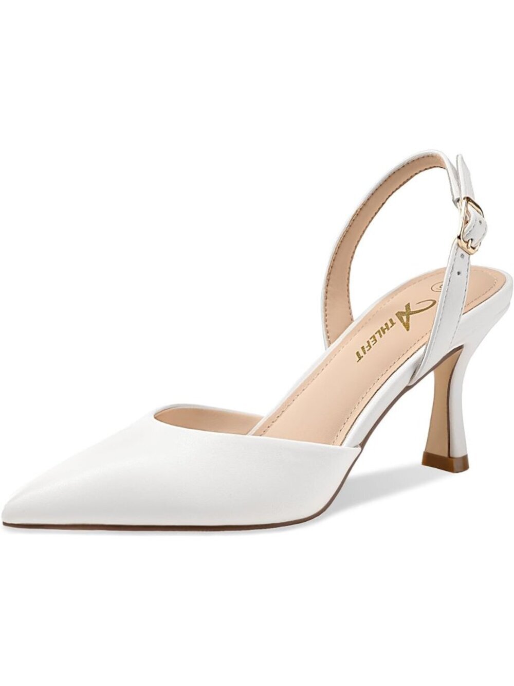 Women's White Closed Pointed Toe Kitten Heels Slingback Stiletto Pumps Shoes
